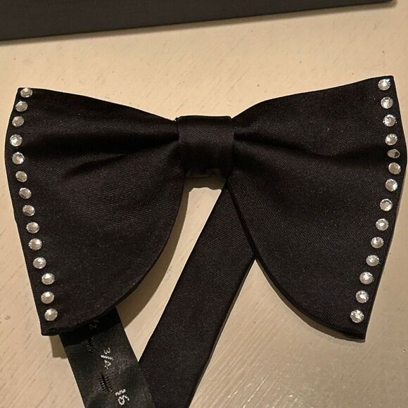 Egara Men's Black Bow Tie With Crystal Rhinestones Special Occasion Prom Hoho - Picture 2 of 10